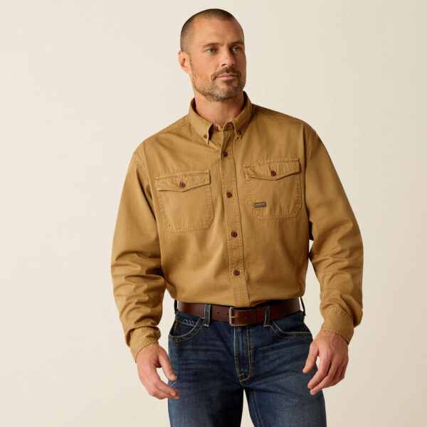 Ariat Rebar Washed Twill LS Work Shirt Khaki