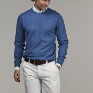 Hansen & Jacob Crew neck knit, e-patch Mid Blue