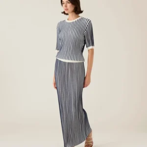 Lexington Multi Striped Knitted Skirt DkBlue/Wh St