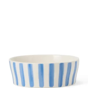Lexington Striped Stoneware Dog Bowl Bl/Wh