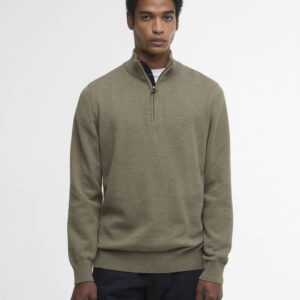 Barbour Cotton Half Zip Knit Jumper Smokey Olive