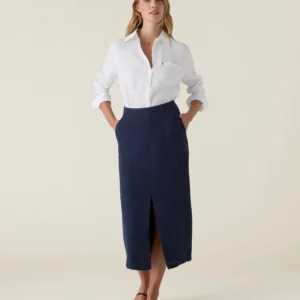 Lexington Midi Linen Skirt Navy