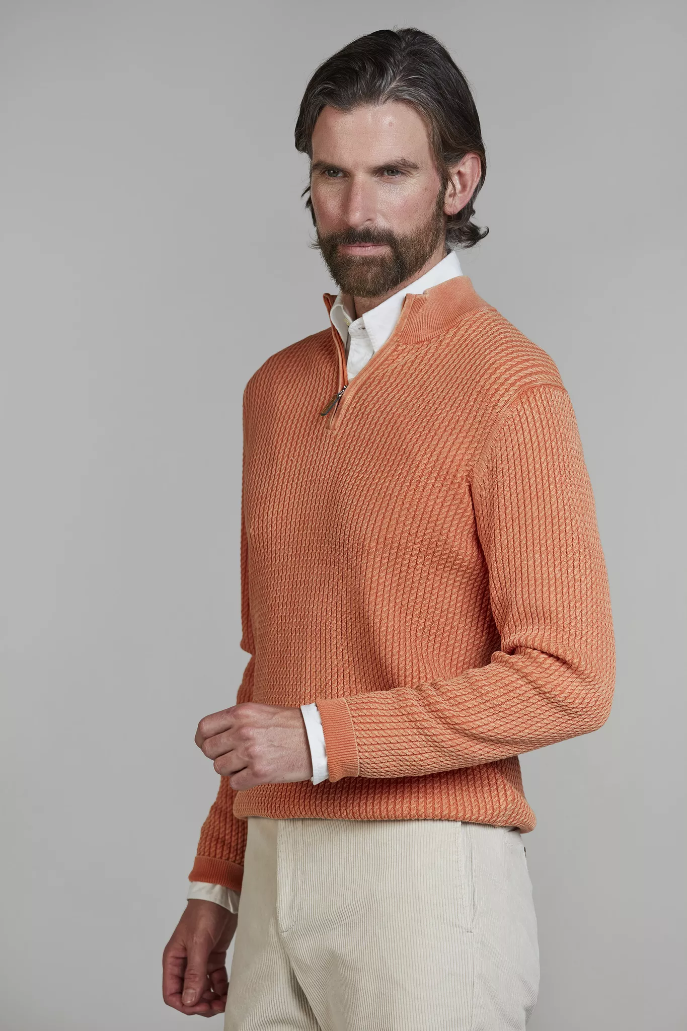 Hansen & Jacob Half Zip Vintage Wasch Knit Soft Orange - Bild 5