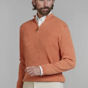Hansen & Jacob Half Zip Vintage Wasch Knit Soft Orange