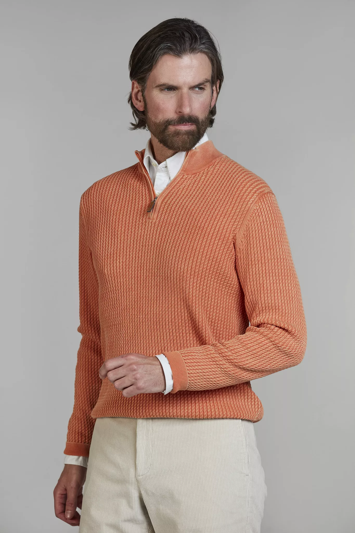 Hansen & Jacob Half Zip Vintage Wasch Knit Soft Orange
