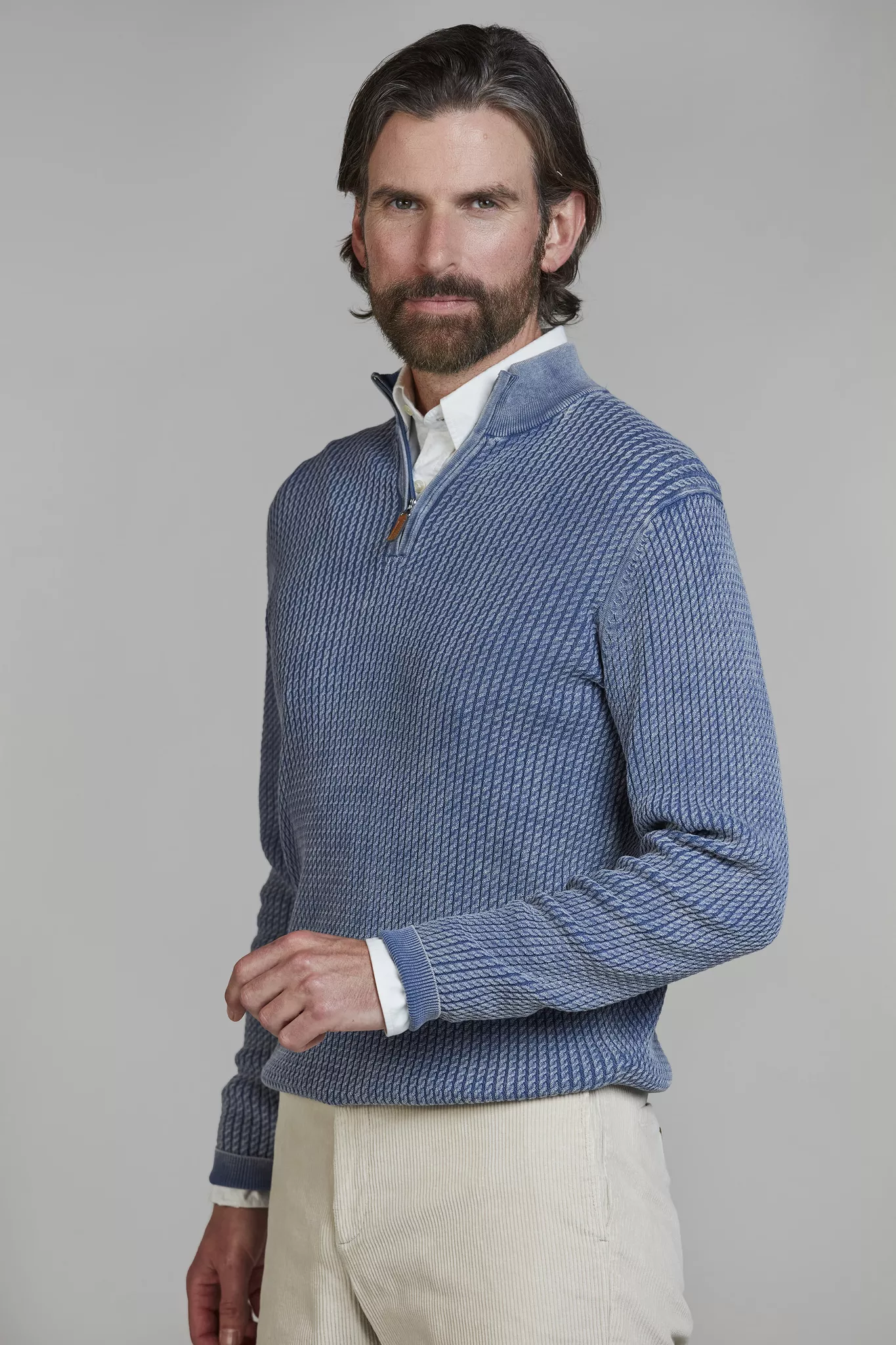 Hansen &  Jacob Half Zip Vintage Wasch Knit Blue - Bild 5