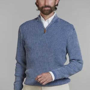 Hansen & Jacob Half Zip Vintage Wasch Knit Blue