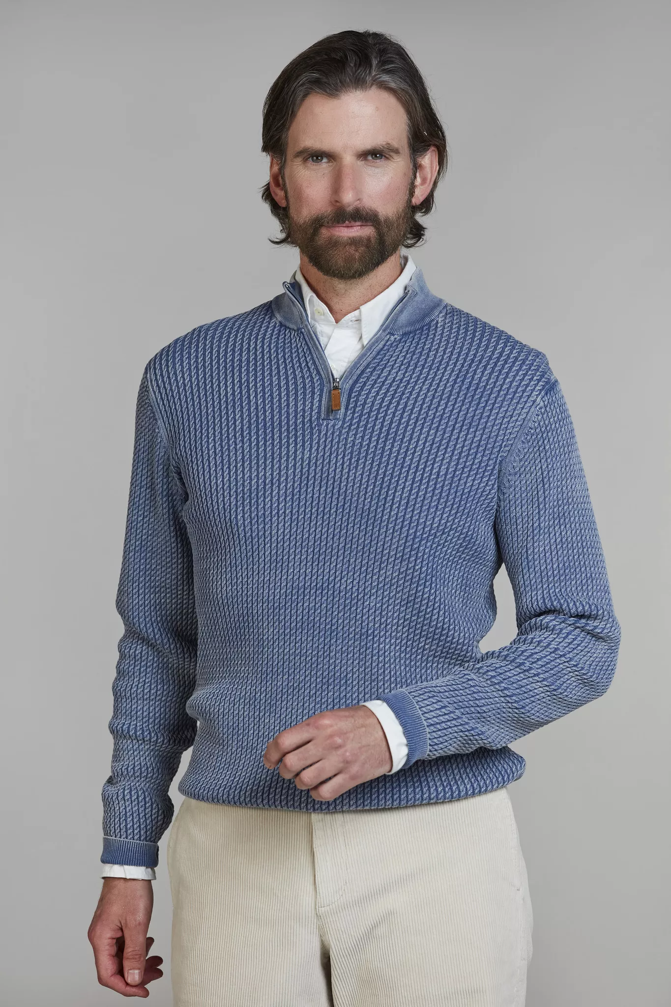 Hansen &  Jacob Half Zip Vintage Wasch Knit Blue