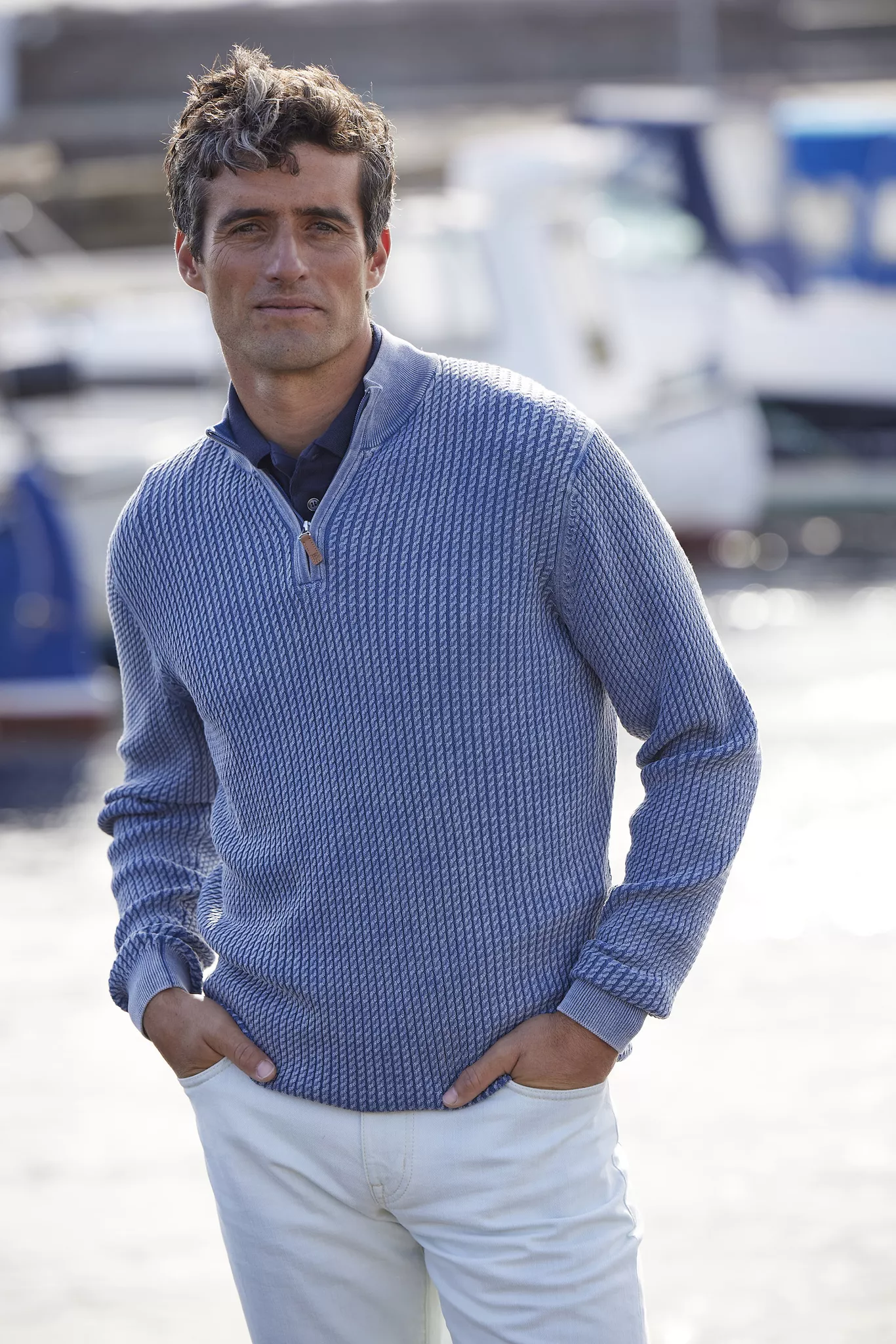 Hansen &  Jacob Half Zip Vintage Wasch Knit Blue - Bild 2