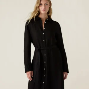 Lexington Long Linen Shirt Dress Black