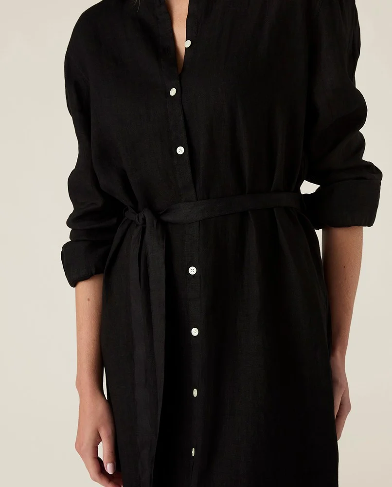 Lexington Long Linen Shirt Dress Black - Bild 3