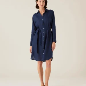 Lexington Linen Shirt Dress Navy