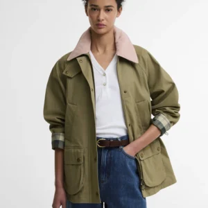 Barbour Modern Beeadnell Casual Jacket Olive/Pink