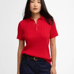 Barbour Hartland Knitted Polo Jumper Red